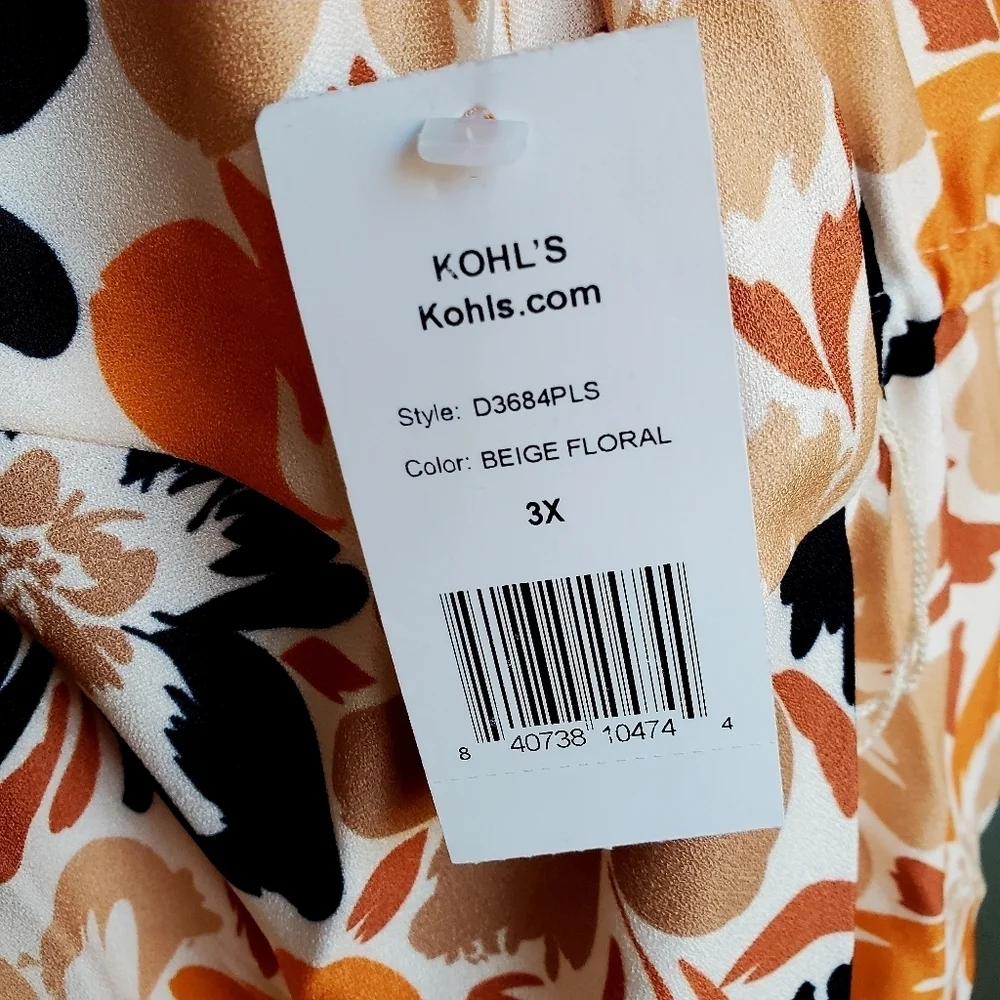 ALEXIA ADMOR | Iris Dolman Sleeve Faux-Wrap Dress in Beige Floral sz 3X